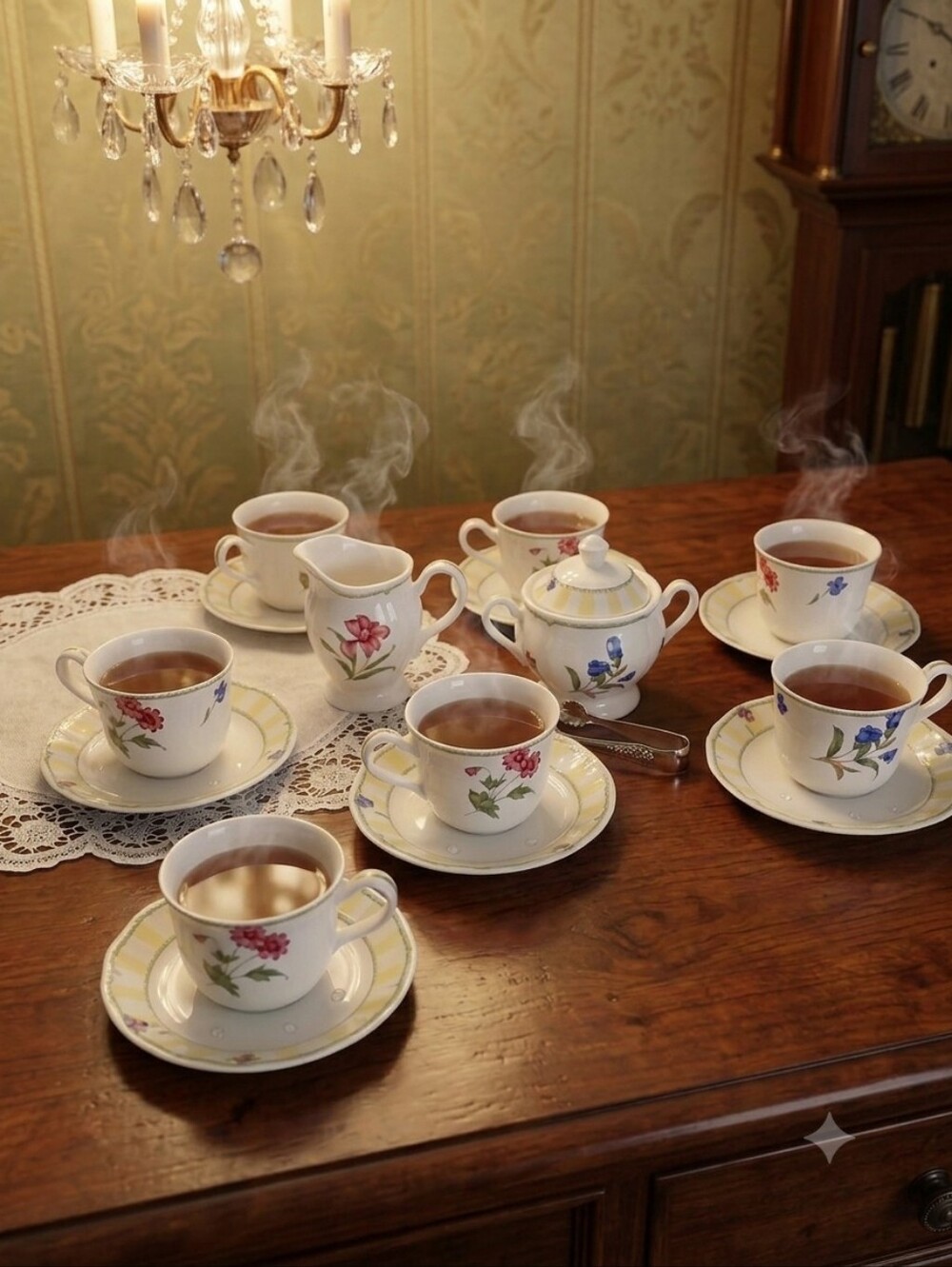 Noritake "Summer State" White Porcelain Tea Set with Multicolor Floral Motifs